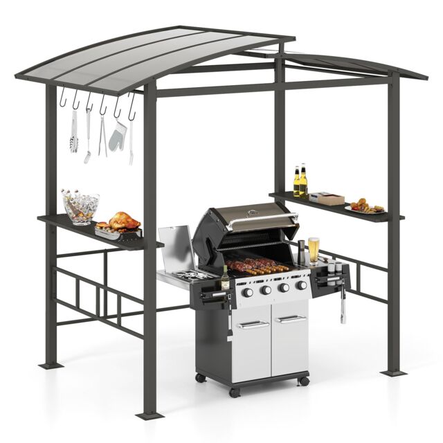 Gymax 248 x 150 cm Hardtop Grill Gazebo With Vented Polycarbonate Roof in Black - image 1