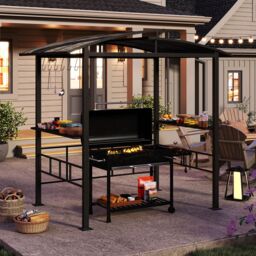Gymax 248 x 150 cm Hardtop Grill Gazebo With Vented Polycarbonate Roof in Black - thumbnail 4