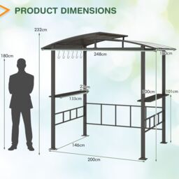Gymax 248 x 150 cm Hardtop Grill Gazebo With Vented Polycarbonate Roof in Black - thumbnail 2