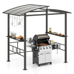 Gymax 248 x 150 cm Hardtop Grill Gazebo With Vented Polycarbonate Roof in Black - thumbnail 1