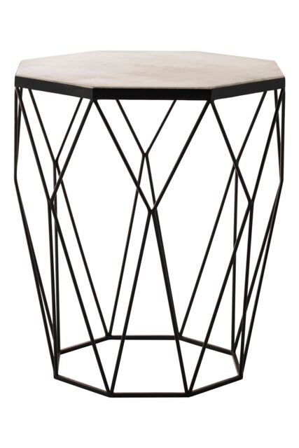 Orsina Octagon White Marble Side Table, Matte Black Stainless Steel Geometric Frame, Contemporary Accent Table - image 1
