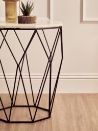 Orsina Octagon White Marble Side Table, Matte Black Stainless Steel Geometric Frame, Contemporary Accent Table - thumbnail 3