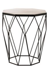 Orsina Octagon White Marble Side Table, Matte Black Stainless Steel Geometric Frame, Contemporary Accent Table - thumbnail 5