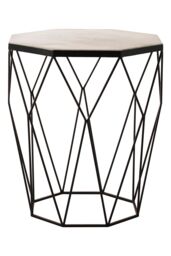 Orsina Octagon White Marble Side Table, Matte Black Stainless Steel Geometric Frame, Contemporary Accent Table - thumbnail 1