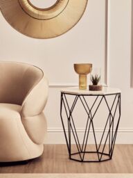 Orsina Octagon White Marble Side Table, Matte Black Stainless Steel Geometric Frame, Contemporary Accent Table - thumbnail 2