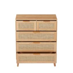 FURNITURE ONE Rattan Chest of 5 Drawers, 3+2 Drawers Storage Cabinet in Natural - Size: 1 Pack - thumbnail 4
