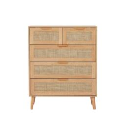 FURNITURE ONE Rattan Chest of 5 Drawers, 3+2 Drawers Storage Cabinet in Natural - Size: 1 Pack - thumbnail 2