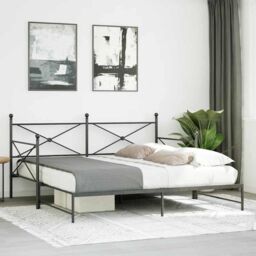 Berkfield Home Daybed with Trundle without Mattress Black 100x200 cm Steel - thumbnail 3