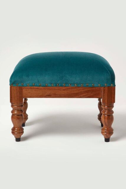 Homescapes Mable Velvet Rectangular Footstool in Green - image 1