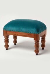 Homescapes Mable Velvet Rectangular Footstool in Green - thumbnail 2