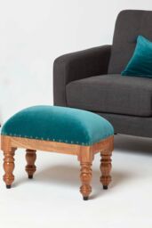 Homescapes Mable Velvet Rectangular Footstool in Green - thumbnail 3