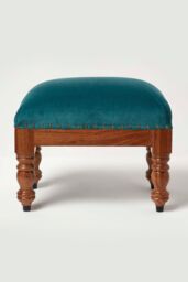 Homescapes Mable Velvet Rectangular Footstool in Green - thumbnail 1