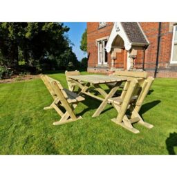 Churnet Valley Garden Furniture Ltd Ashcome Table Set Sits 6, 2 Bench & 4 Chairs - Set of Cushions Inc in Brown - thumbnail 2