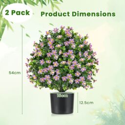 Gymax 2 Pack 54CM Artificial Boxwood Topiary Ball Tree With Flowers & Pot in Purple - thumbnail 4
