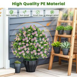 Gymax 2 Pack 54CM Artificial Boxwood Topiary Ball Tree With Flowers & Pot in Purple - thumbnail 7