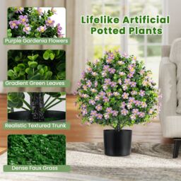 Gymax 2 Pack 54CM Artificial Boxwood Topiary Ball Tree With Flowers & Pot in Purple - thumbnail 5