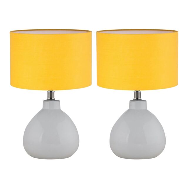 First Choice Lighting Set of 2 Tuscan - White Ceramic Lamps with Ochre Shade - image 1