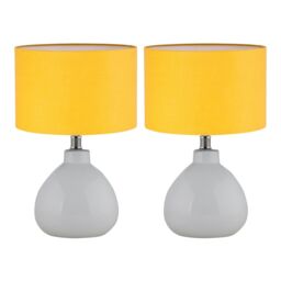 First Choice Lighting Set of 2 Tuscan - White Ceramic Lamps with Ochre Shade - thumbnail 1