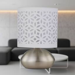 First Choice Lighting Jenson - Brushed Chrome Touch Table Lamp with White Laser Cut Shade in Silver - thumbnail 3