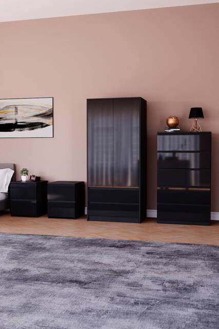 Home Discount Vida Designs Glinton 4Pc Bedroom Set(2Dr Bedsidex2, 5Dr Chest, Wardrobe) in Black - image 1