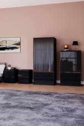 Home Discount Vida Designs Glinton 4Pc Bedroom Set(2Dr Bedsidex2, 5Dr Chest, Wardrobe) in Black - thumbnail 1