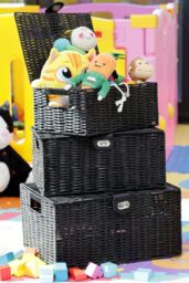 Arpan Set of 3 Resin Woven Storage Basket Box With Lid & Lock in Black - Size: Small - thumbnail 4