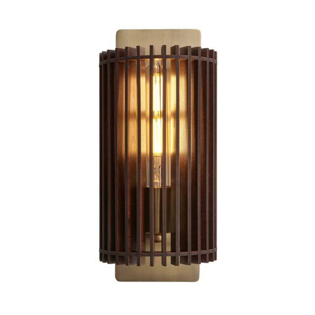 Industville Rift Slatted Wooden Wall Light - Dark in Metallic Gold - Size: Medium - image 1