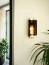 Industville Rift Slatted Wooden Wall Light - Dark in Metallic Gold - Size: Medium - thumbnail 2