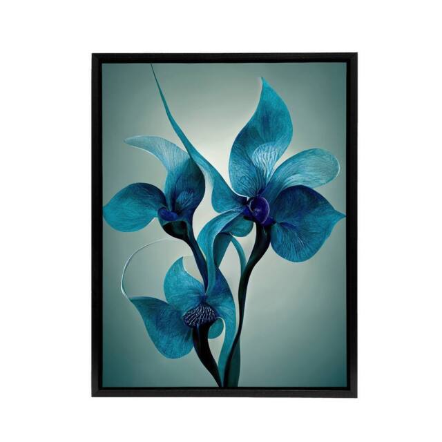 "Artery8 Elegant Orchid Flowers Floral Framed Canvas Wall Art Print in Blue - Size: W24"" x H32""" - image 1