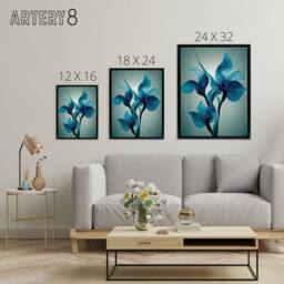 "Artery8 Elegant Orchid Flowers Floral Framed Canvas Wall Art Print in Blue - Size: W24"" x H32""" - thumbnail 4