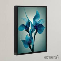 "Artery8 Elegant Orchid Flowers Floral Framed Canvas Wall Art Print in Blue - Size: W24"" x H32""" - thumbnail 2