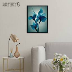 "Artery8 Elegant Orchid Flowers Floral Framed Canvas Wall Art Print in Blue - Size: W24"" x H32""" - thumbnail 3