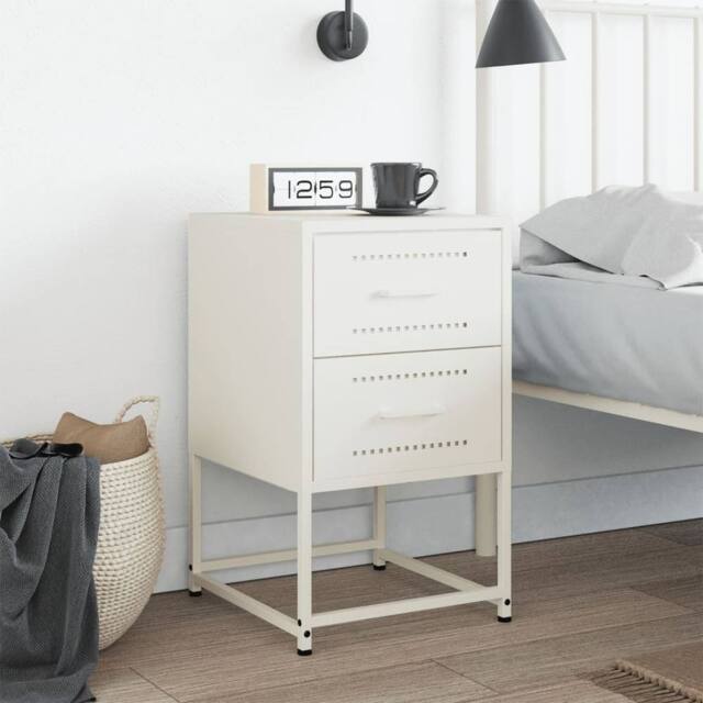 Berkfield Home Durable Bedside Cabinet White 36x39x60.5 cm Steel - image 1