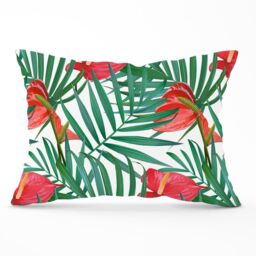 Warren Reed - Designer Tropical Flowers & Palm Leaves Cushions in Green - Size: 60 cm x 60 cm - thumbnail 1