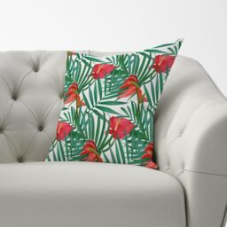 Warren Reed - Designer Tropical Flowers & Palm Leaves Cushions in Green - Size: 60 cm x 60 cm - thumbnail 2