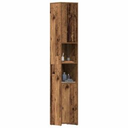 Berkfield Home Bathroom Cabinet Old Wood 30x30x183.5 cm Engineered Wood in Brown - thumbnail 1