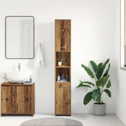 Berkfield Home Bathroom Cabinet Old Wood 30x30x183.5 cm Engineered Wood in Brown - thumbnail 4