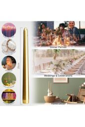 Deco Express Candles Set Classic Dripless Tapered Metallic Unscented 8 Hours Décor in Gold - Size: 15 Pack - thumbnail 4