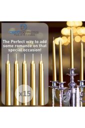 Deco Express Candles Set Classic Dripless Tapered Metallic Unscented 8 Hours Décor in Gold - Size: 15 Pack - thumbnail 5