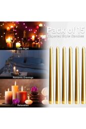 Deco Express Candles Set Classic Dripless Tapered Metallic Unscented 8 Hours Décor in Gold - Size: 15 Pack - thumbnail 6