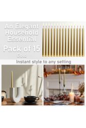 Deco Express Candles Set Classic Dripless Tapered Metallic Unscented 8 Hours Décor in Gold - Size: 15 Pack - thumbnail 3