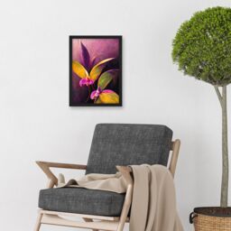 Artery8 Pink Orchid Vibrant Mauve Flowers Painting Artwork Framed Wall Art Print A4 in Black - thumbnail 2