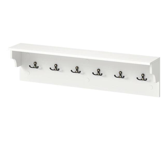 VOGREX Wooden Wall Coat Rack 80cm 6 Hooks in White - image 1