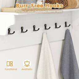VOGREX Wooden Wall Coat Rack 80cm 6 Hooks in White - thumbnail 3
