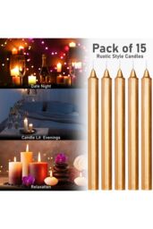 Deco Express Set Of 15 Taper Rustic Taper Candles in Gold - thumbnail 6