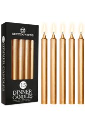 Deco Express Set Of 15 Taper Rustic Taper Candles in Gold