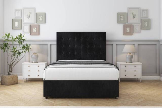 "Comfort Beds Savannah Naples Divan Set 2 Drawers-54"" Headboard in Black - Size: Super King" - image 1