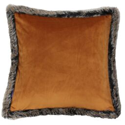 Paoletti Kiruna Faux Fur Trimmed Soft Velvet Cushion in Burnt Orange - Size: 45 cm x 45 cm - thumbnail 2