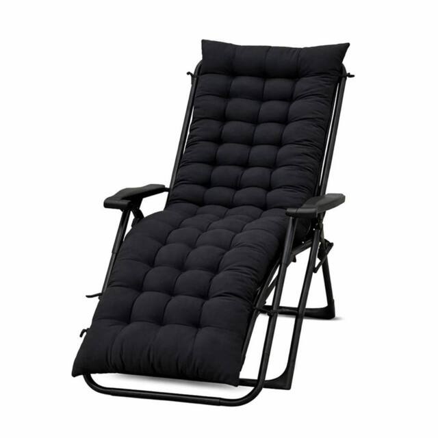 Nordara Sun Lounger Cushion Outdoor Recliner Chair Pad in Black - Size: 150 cm x 60 cm - image 1
