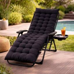 Nordara Sun Lounger Cushion Outdoor Recliner Chair Pad in Black - Size: 150 cm x 60 cm - thumbnail 6